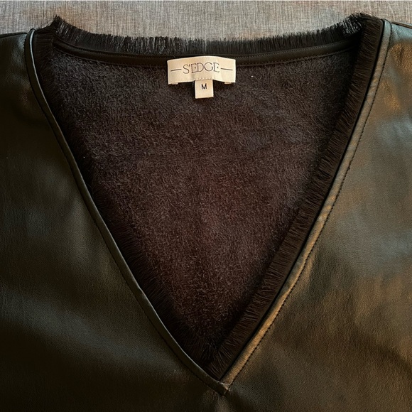 S’Edge Joan Black Fringe V-Neck Faux Leather Top size M - Picture 5 of 12